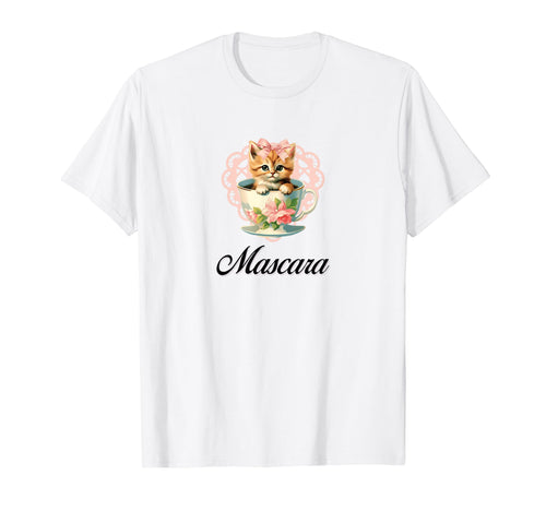 Mascara Cat Coquette Bow Girlcore Y2K T-Shirt - Novelty Apparel Unisex - T-Shirt, Sweatshirt, Hoodie