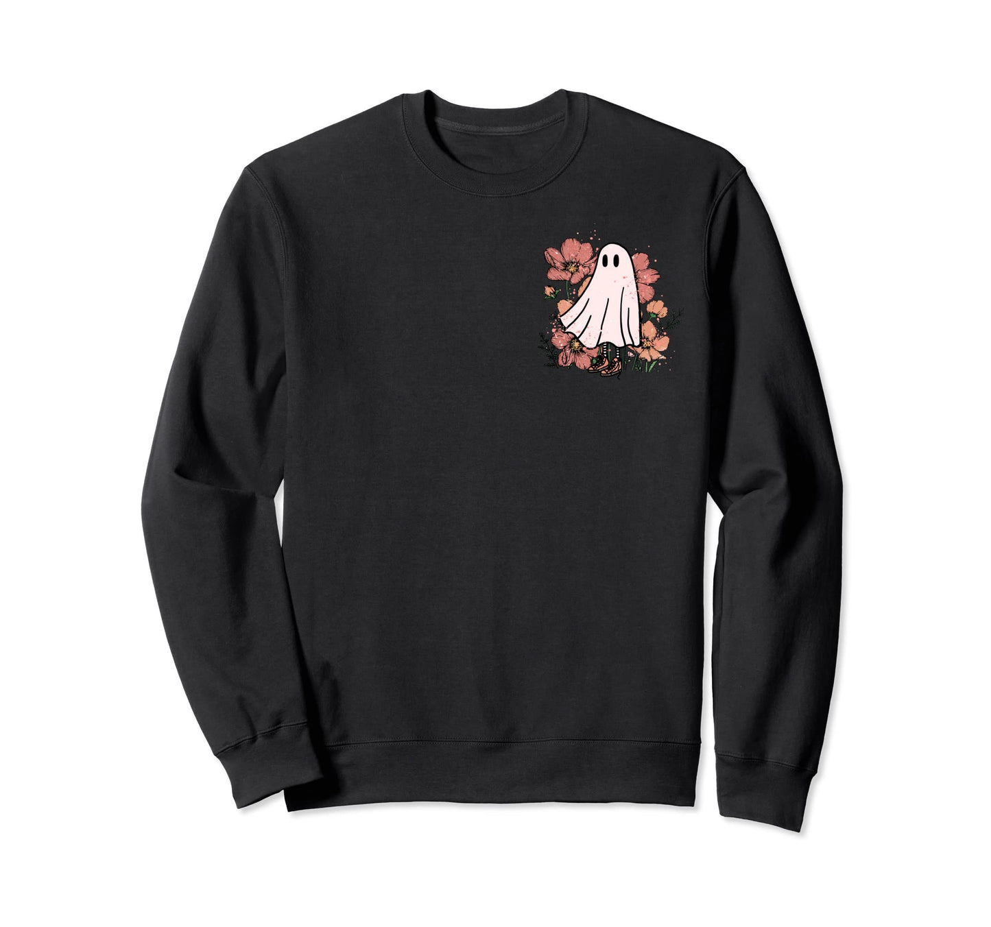 Boho Floral Ghost Halloween Pumpkin Sweatshirt - Trendy Graphic Unisex - T-Shirt, Sweatshirt, Hoodie