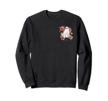 Boho Floral Ghost Halloween Pumpkin Sweatshirt - Trendy Graphic Unisex - T-Shirt, Sweatshirt, Hoodie