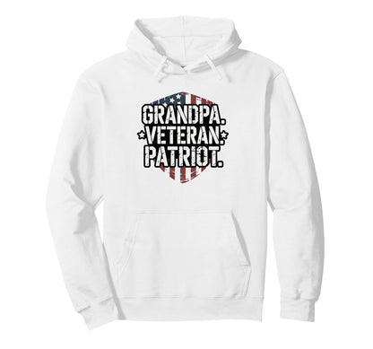Grandpa Veteran Patriot Badge Military Hoodie - Graphic Print Men Women - T-Shirt, Sweatshirt, Hoodie