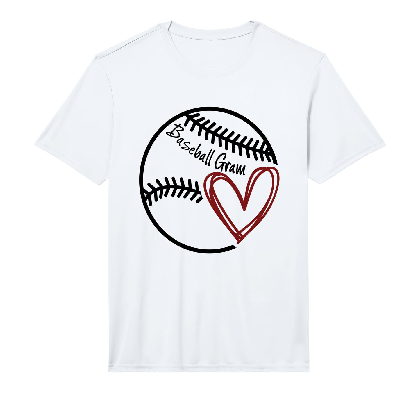 Mens Baseball Gram Heart Grandma Performance T-Shirt - Graphic Print Unisex - T-Shirt, Sweatshirt, Hoodie
