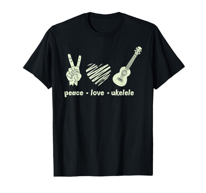 Hawaiian Uke Peace Love Ukulele T-Shirt - Trendy Graphic Men Women - T-Shirt, Sweatshirt, Hoodie