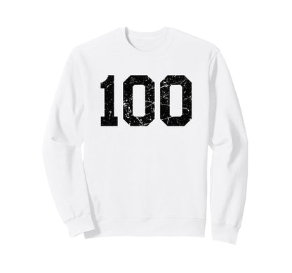 Black Distressed Sport Team Number 100 Sweatshirt - Graphic Print Unisex - T-Shirt, Sweatshirt, Hoodie