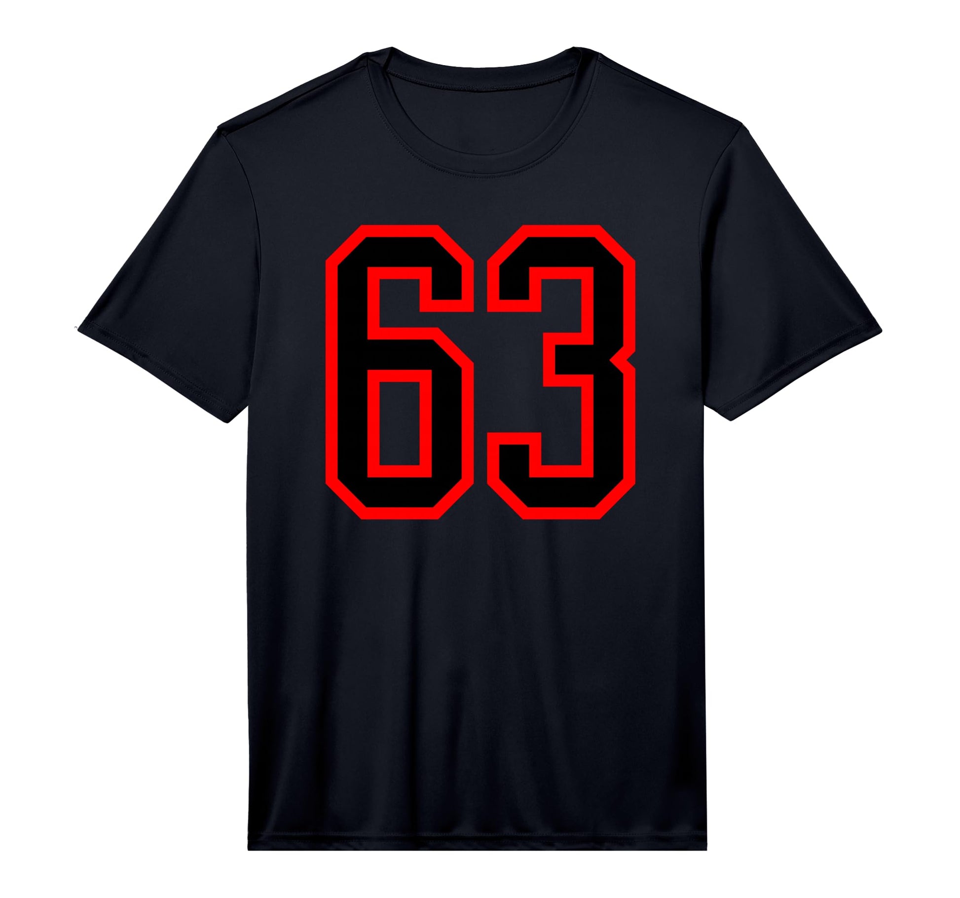 Number 63 Red Black Sports Team Number 63 T-Shirt - Novelty Apparel Unisex - T-Shirt, Sweatshirt, Hoodie