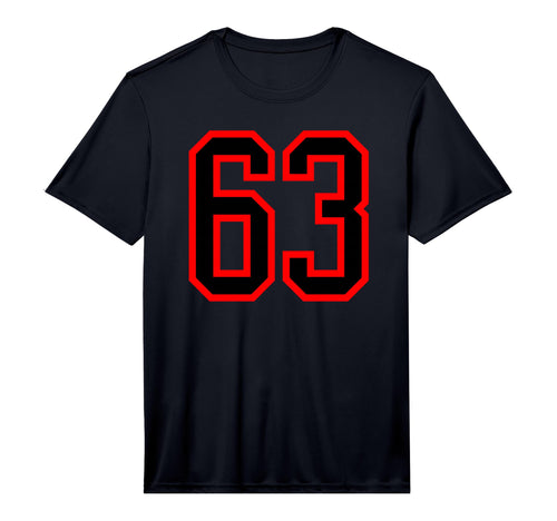 Number 63 Red Black Sports Team Number 63 T-Shirt - Novelty Apparel Unisex - T-Shirt, Sweatshirt, Hoodie