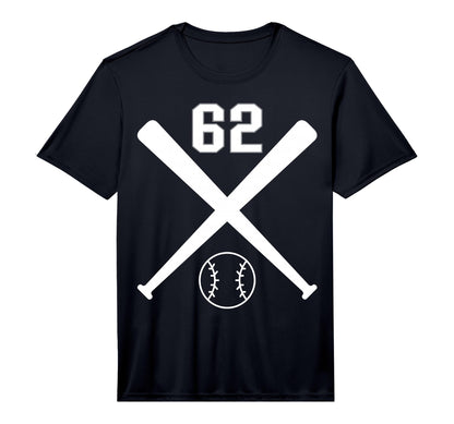 Baseball Softball Number 62 Performance T-Shirt - Minimalist Print Unisex - T-Shirt, Sweatshirt, Hoodie