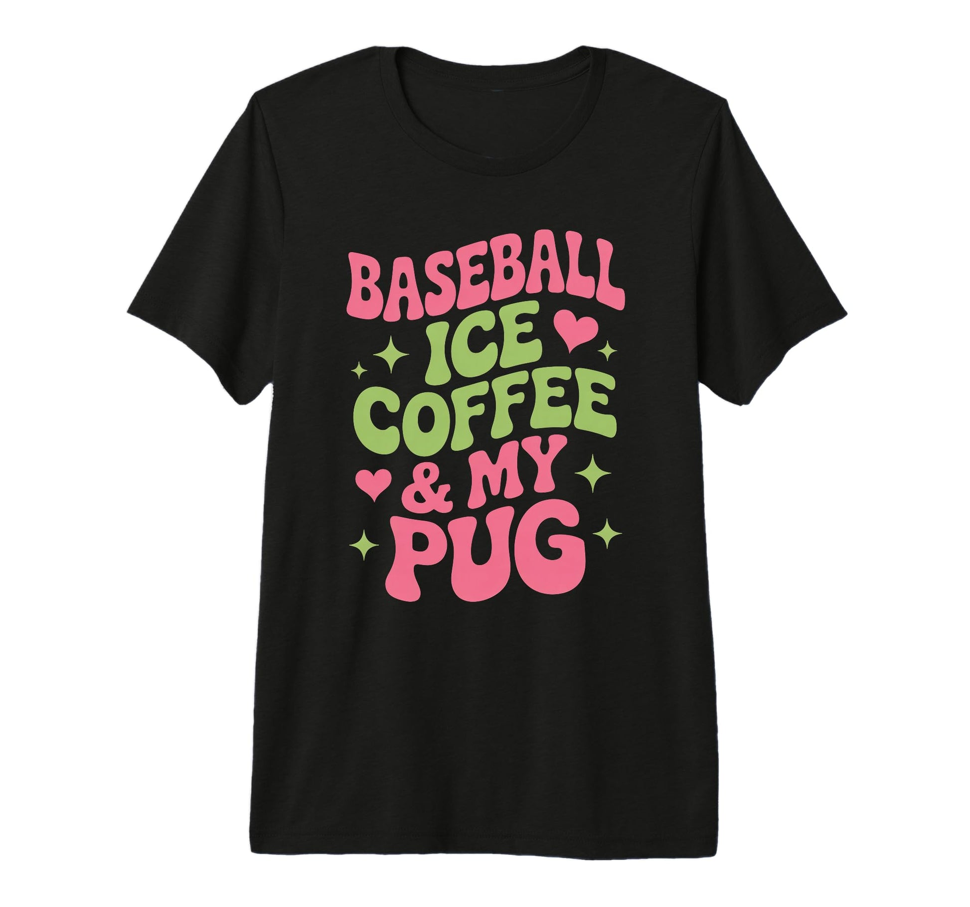 Baseball Ice Coffee And My Pug Groovy T-Shirt - Streetwear Style Men Women - T-Shirt, Sweatshirt, Hoodie