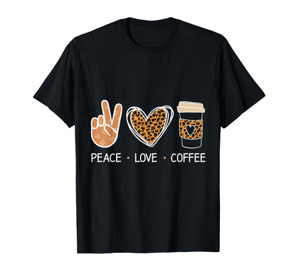 Peace Love Coffee Leopard Heart T-Shirt - Aesthetic Graphic for Adults - T-Shirt, Sweatshirt, Hoodie