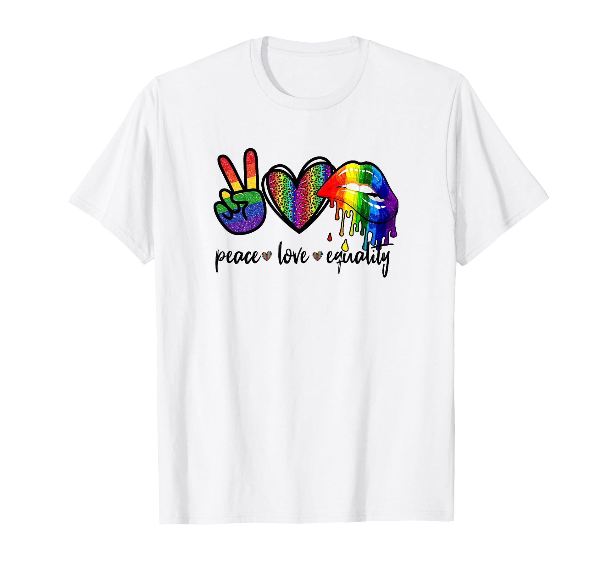 Rainbow Lips Leopard Heart Decor T-Shirt - Aesthetic Graphic Men Women - T-Shirt, Sweatshirt, Hoodie
