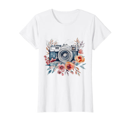 Photographer Camera Flowers T-Shirt - Minimalist Print Men Women - T-Shirt, Sweatshirt, Hoodie