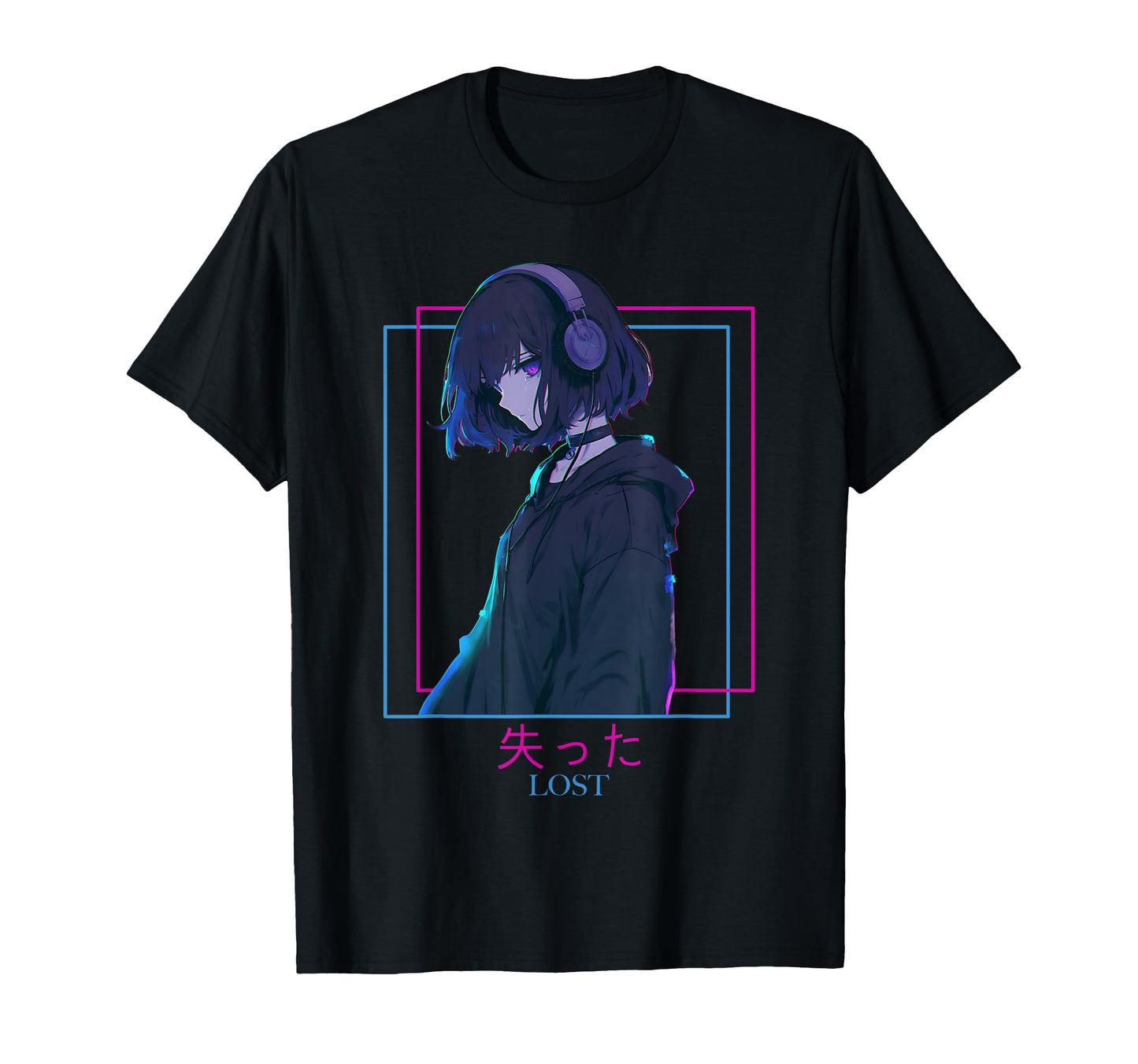 Lost Sad Anime Wearing Headphone T-Shirt - Trendy Graphic Men Women - T-Shirt, Sweatshirt, Hoodie
