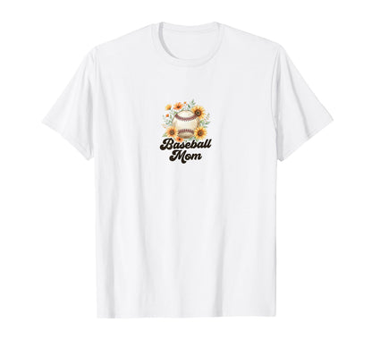 Baseball Mom Floral Sunflower Gift T-Shirt - Fun Novelty Design Unisex - T-Shirt, Sweatshirt, Hoodie