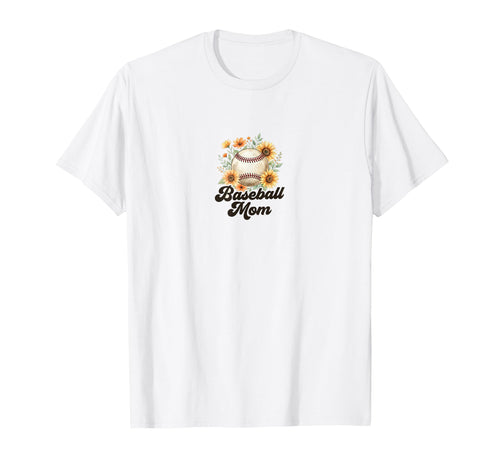 Baseball Mom Floral Sunflower Gift T-Shirt - Fun Novelty Design Unisex - T-Shirt, Sweatshirt, Hoodie
