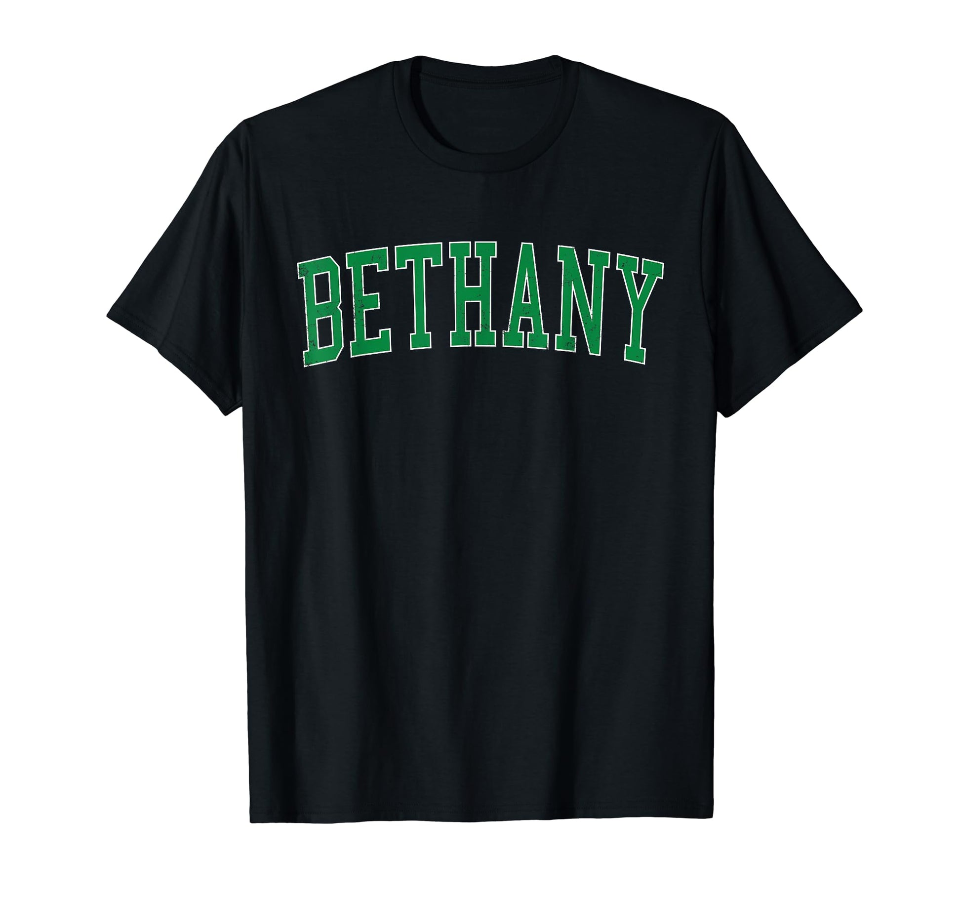 Bethany Ok Distressed Green Varsity T-Shirt - Fun Novelty Design Unisex - T-Shirt, Sweatshirt, Hoodie