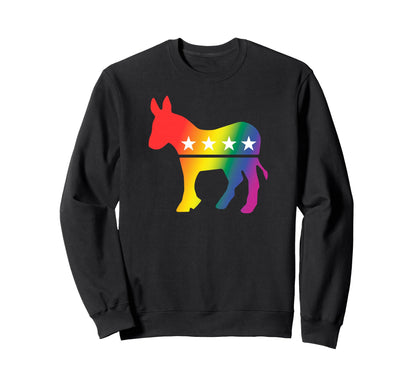 Democrat Donkey Rainbow Pride Sweatshirt - Casual Everyday Wear Unisex - T-Shirt, Sweatshirt, Hoodie
