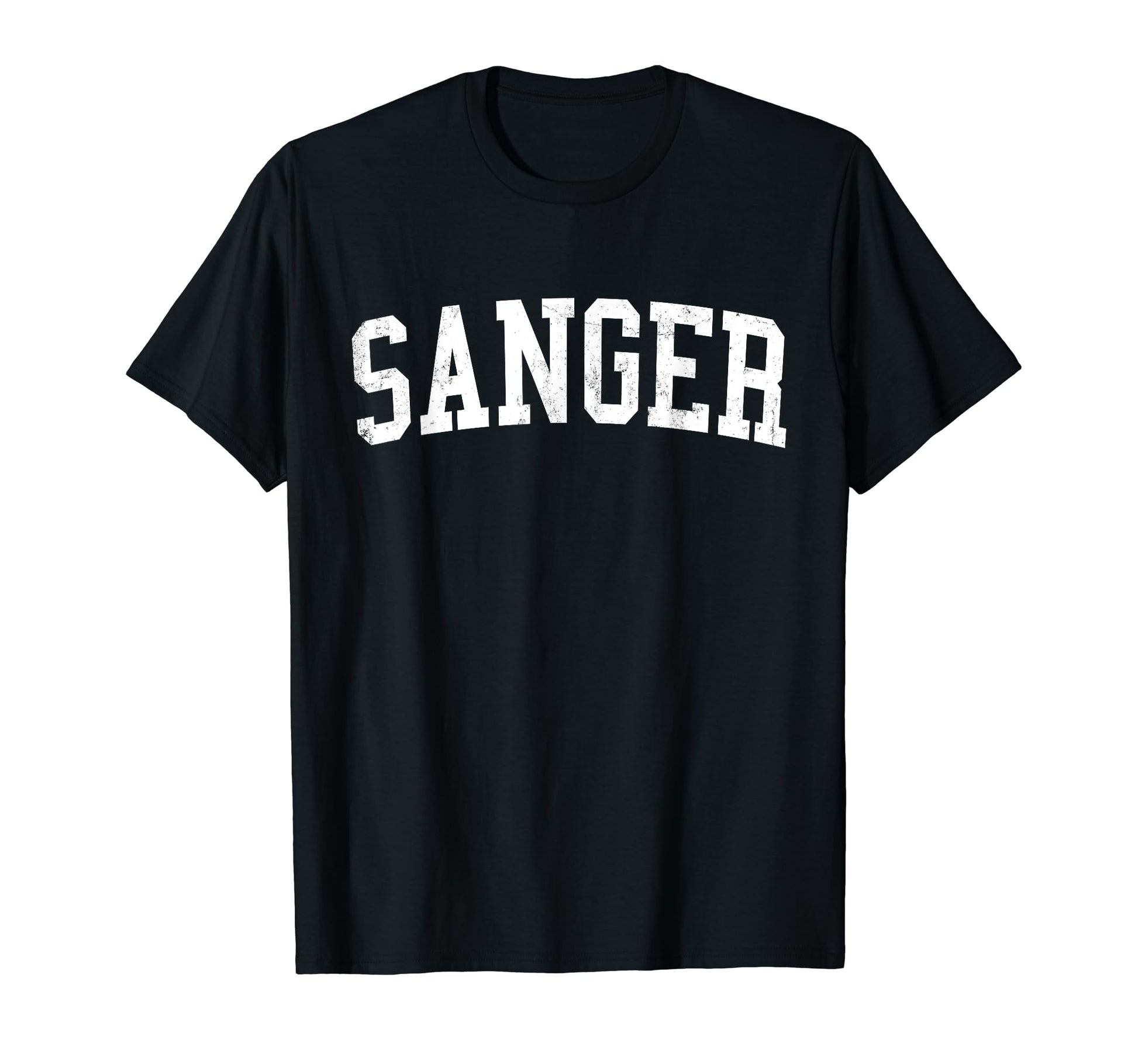 Sanger Ca Distressed White Varsity T-Shirt - Trendy Graphic Unisex - T-Shirt, Sweatshirt, Hoodie