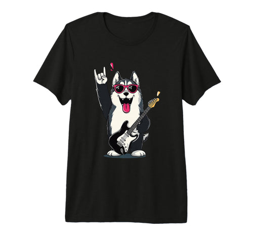 Husky Dog Rock Music Guitar Player Tri T-Shirt - Trendy Graphic Unisex - T-Shirt, Sweatshirt, Hoodie