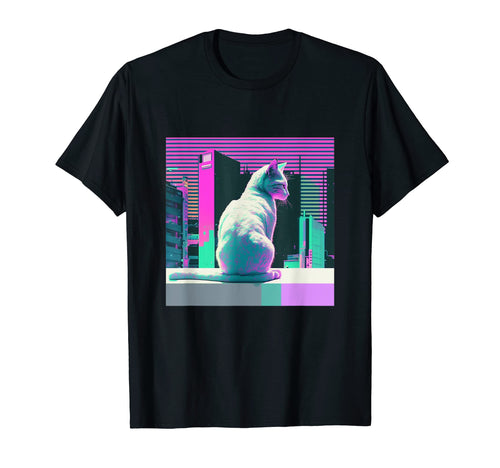 Vaperwave Aesthetic Glitch Cat Retrowave T-Shirt - Graphic Print Men Women - T-Shirt, Sweatshirt, Hoodie