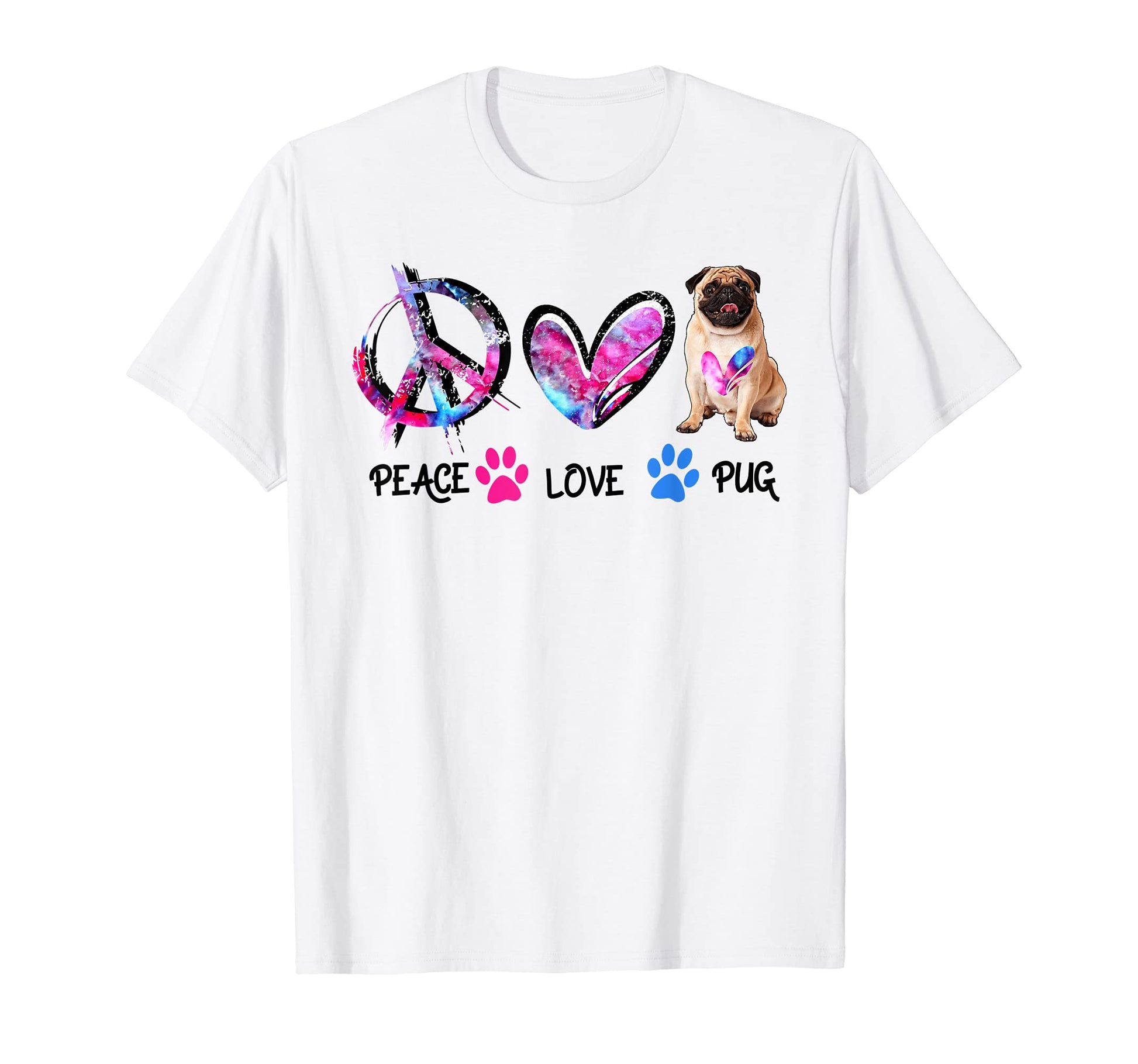 Colorful Peace Love Pug Dog Lover Animal T-Shirt - Graphic Print Unisex - T-Shirt, Sweatshirt, Hoodie