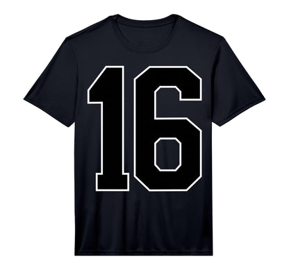 Black Sports Team Number 16 Fan T-Shirt - Minimalist Print Men Women - T-Shirt, Sweatshirt, Hoodie