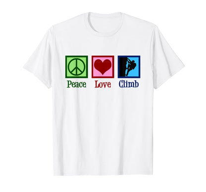 Peace Love Mountain Climbing Rock T-Shirt - Trendy Graphic Men Women - T-Shirt, Sweatshirt, Hoodie