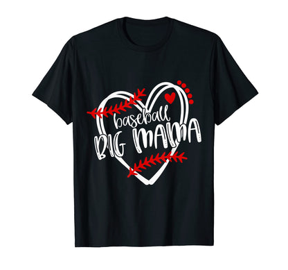 Baseball Big Mama Distressed Heart T-Shirt - Unique Graphic for Adults - T-Shirt, Sweatshirt, Hoodie