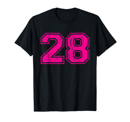 Number 28 Varsity Distressed Sport Team T-Shirt - Trendy Graphic Unisex - T-Shirt, Sweatshirt, Hoodie
