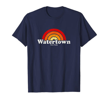 Watertown New York Ny 70S Rainbow T-Shirt - Fun Novelty Design for Adults - T-Shirt, Sweatshirt, Hoodie