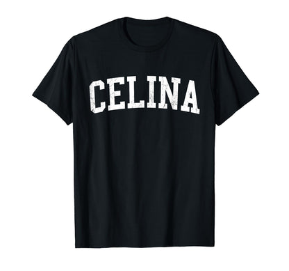 Celina Oh Distressed White Varsity T-Shirt - Graphic Print Unisex - T-Shirt, Sweatshirt, Hoodie