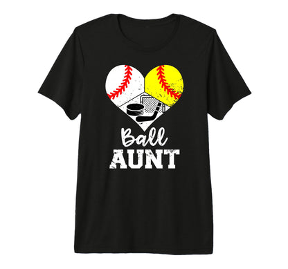 Ball Aunt Heart Funny Baseball Softball T-Shirt - Custom Art Print Unisex - T-Shirt, Sweatshirt, Hoodie
