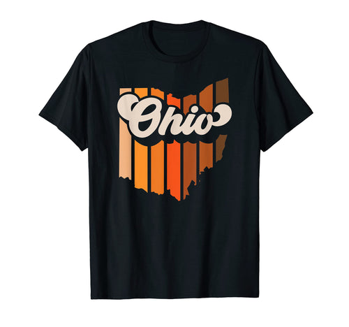 Ohio 70S Stripe State Silhouette T-Shirt - Casual Everyday Wear Unisex - T-Shirt, Sweatshirt, Hoodie