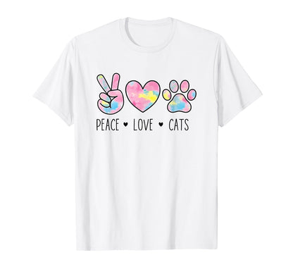 Peace Love Cats Paw Heart Cat Lover T-Shirt - Aesthetic Graphic for Adults - T-Shirt, Sweatshirt, Hoodie