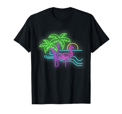 Flamingo Tropical Palm Tree 80S T-Shirt - Graphic Print for Adults - T-Shirt, Sweatshirt, Hoodie