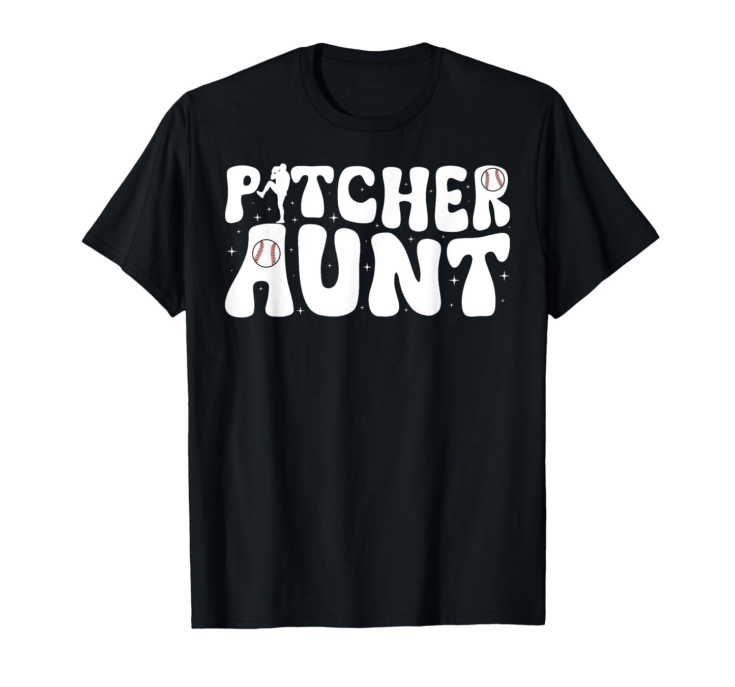 Baseball Pitcher Aunt Groovy T-Shirt - Aesthetic Graphic for Adults - T-Shirt, Sweatshirt, Hoodie