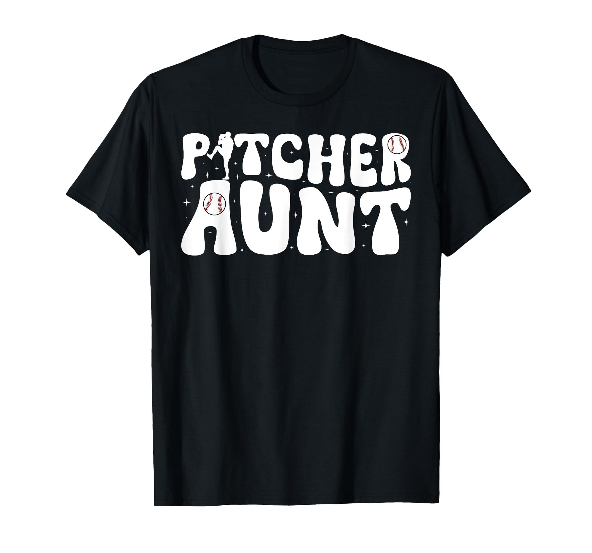 Baseball Pitcher Aunt Groovy T-Shirt - Aesthetic Graphic for Adults - T-Shirt, Sweatshirt, Hoodie