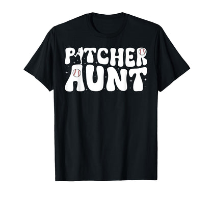 Baseball Pitcher Aunt Groovy T-Shirt - Aesthetic Graphic for Adults - T-Shirt, Sweatshirt, Hoodie