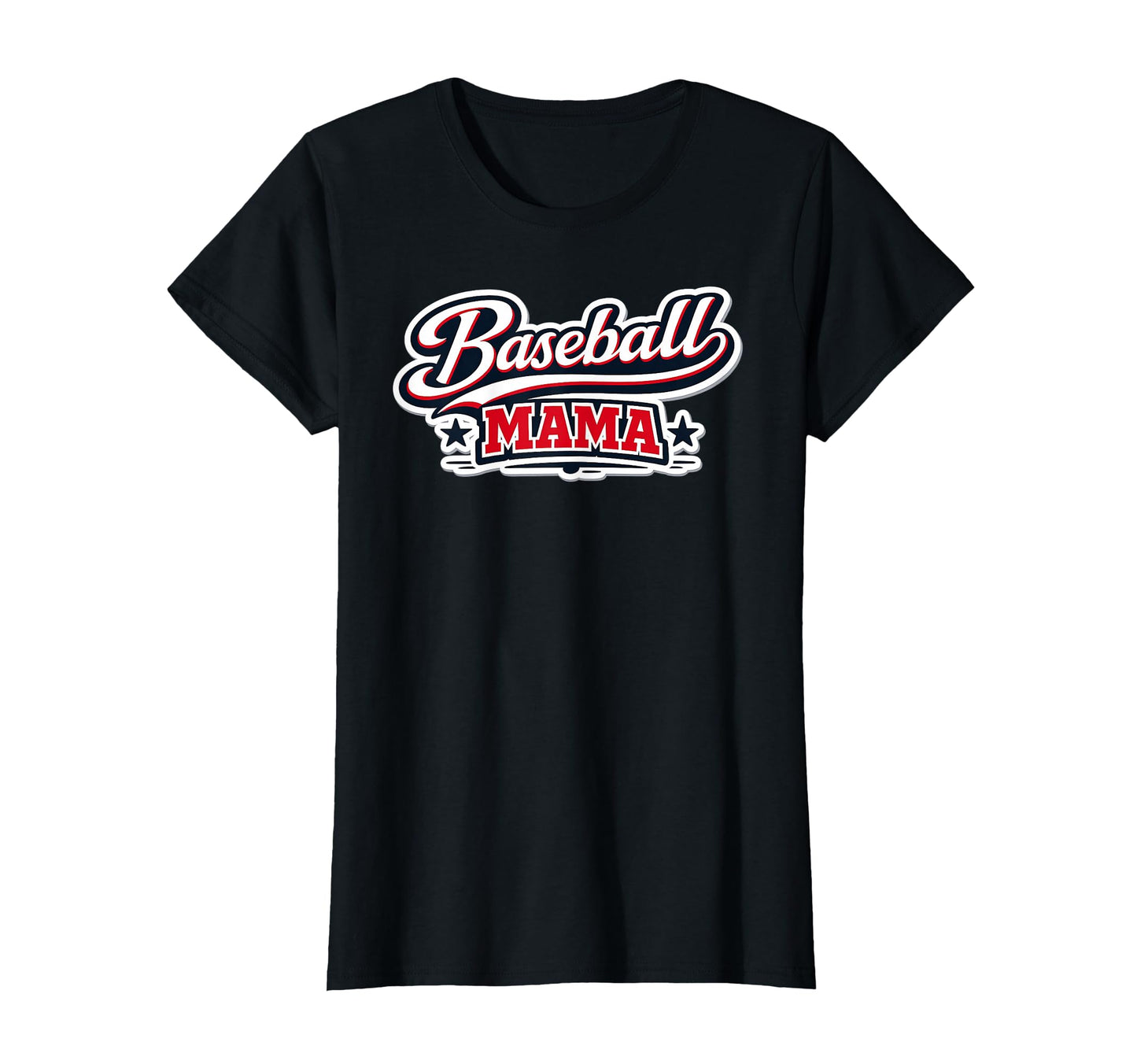 Baseball Mama Script Red White Blue Mothers T-Shirt - Graphic Print Unisex - T-Shirt, Sweatshirt, Hoodie