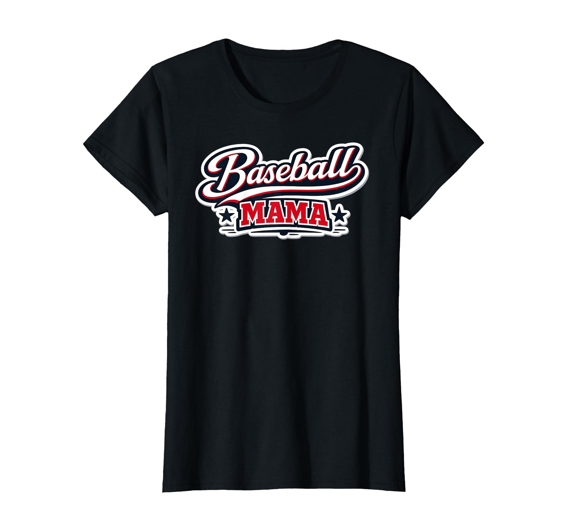 Baseball Mama Script Red White Blue Mothers T-Shirt - Graphic Print Unisex - T-Shirt, Sweatshirt, Hoodie