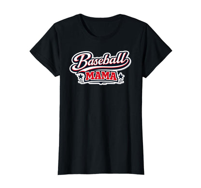 Baseball Mama Script Red White Blue Mothers T-Shirt - Graphic Print Unisex - T-Shirt, Sweatshirt, Hoodie