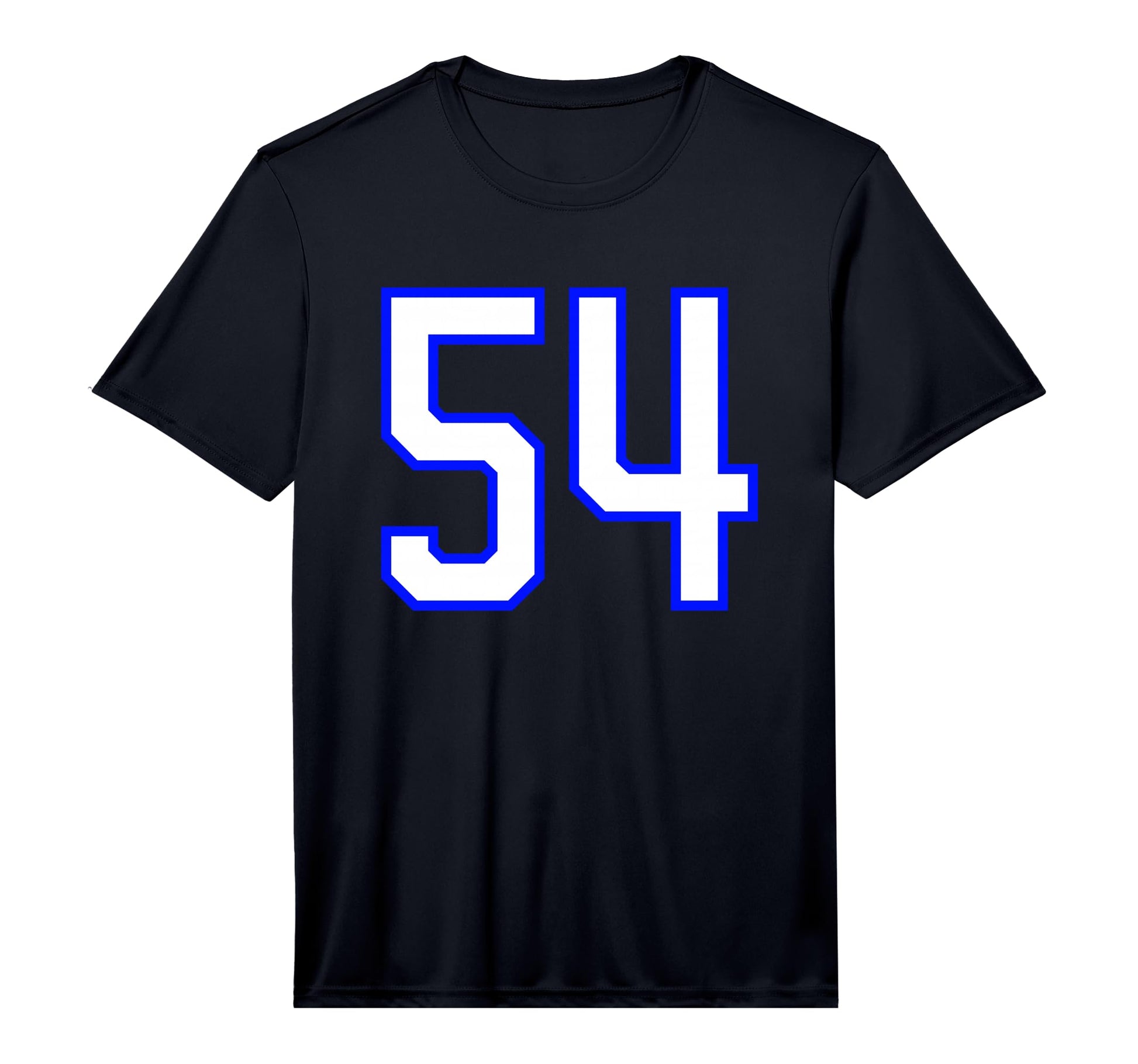 Number 54 White Blue Sports Team T-Shirt - Fun Novelty Design for Adults - T-Shirt, Sweatshirt, Hoodie
