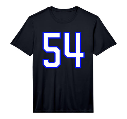 Number 54 White Blue Sports Team T-Shirt - Fun Novelty Design for Adults - T-Shirt, Sweatshirt, Hoodie
