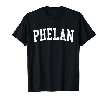 Phelan Ca Distressed White Varsity T-Shirt - Minimalist Print for Adults - T-Shirt, Sweatshirt, Hoodie