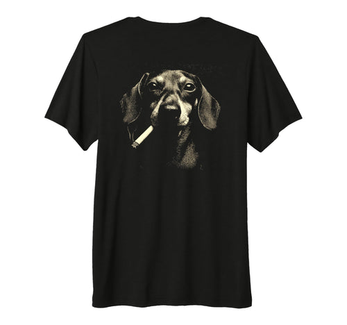 Dachshund Smoking Cigarette Grunge T-Shirt - Custom Art Print for Adults - T-Shirt, Sweatshirt, Hoodie
