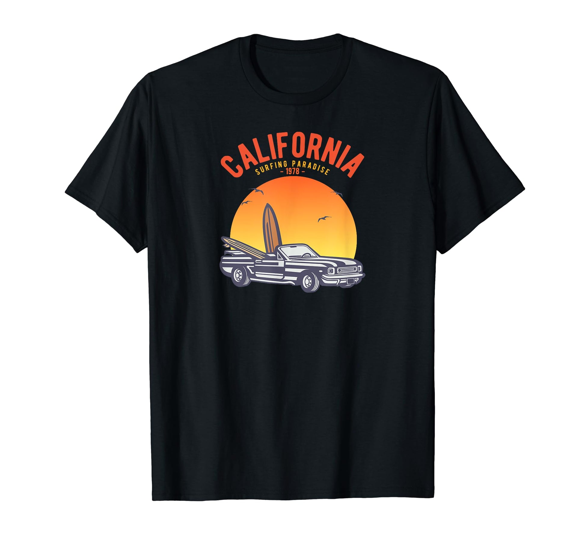 California Surf Car Surfer Distressed T-Shirt - Minimalist Print for Adults - T-Shirt, Sweatshirt, Hoodie