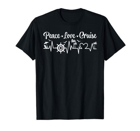 Peace Love Cruise Heartbeat Matching T-Shirt - Trendy Graphic for Adults - T-Shirt, Sweatshirt, Hoodie