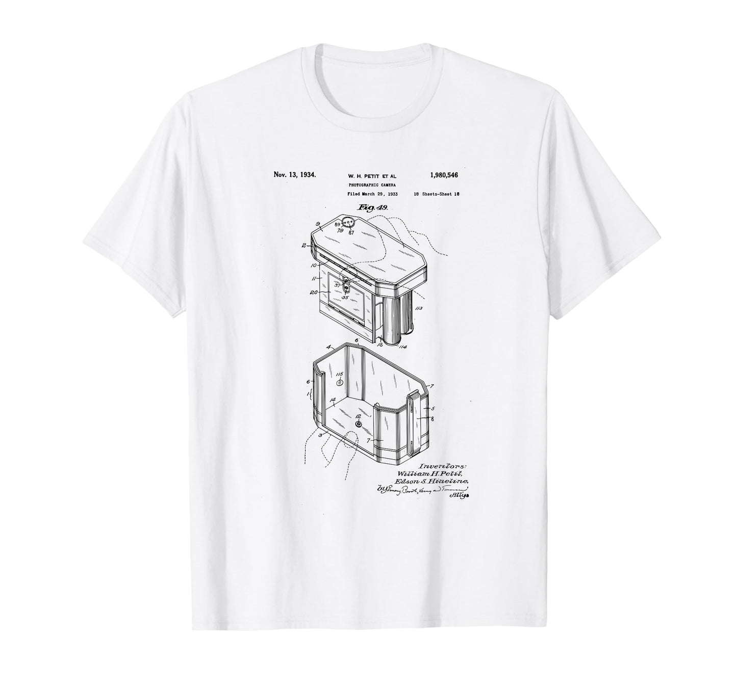 Camera Photographic Patent 1934 Drawing T-Shirt - Graphic Print Men Women - T-Shirt, Sweatshirt, Hoodie