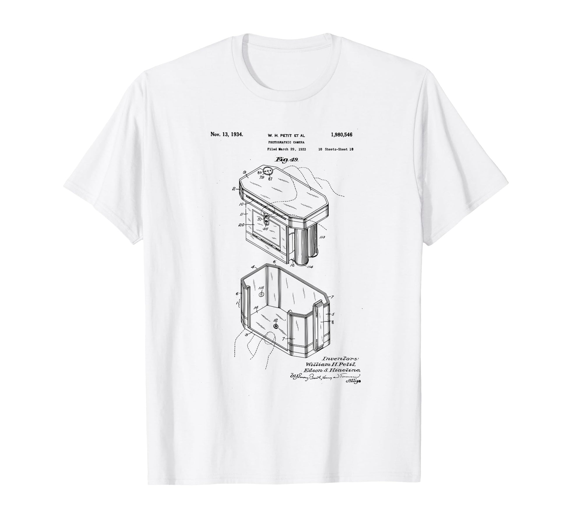 Camera Photographic Patent 1934 Drawing T-Shirt - Graphic Print Men Women - T-Shirt, Sweatshirt, Hoodie