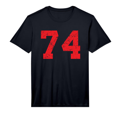 Distressed Red Sports Team Number 74 T-Shirt - Trendy Graphic Unisex - T-Shirt, Sweatshirt, Hoodie