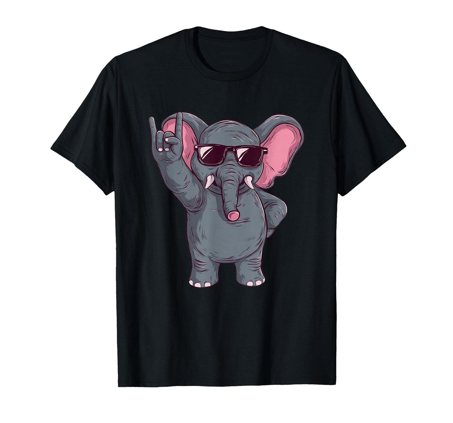 Cartoon Elephant Rock Hand Sign T-Shirt - Aesthetic Graphic for Adults - T-Shirt, Sweatshirt, Hoodie