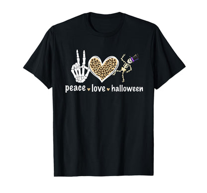 Peace Love Halloween Skeleton T-Shirt - Casual Everyday Wear Unisex - T-Shirt, Sweatshirt, Hoodie